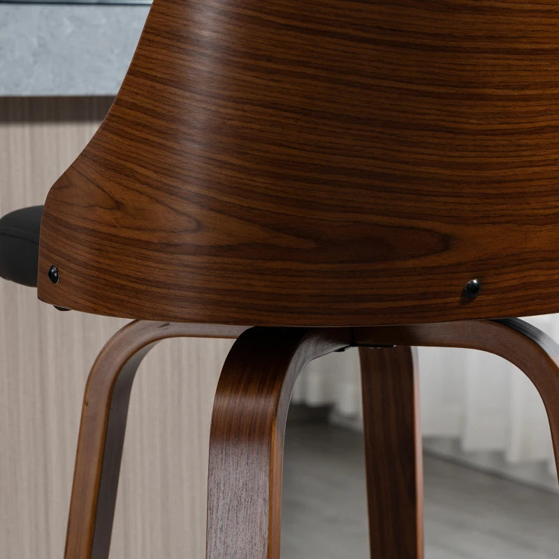 Bar Height Bar Stools Set of 2, PU Leather Upholstered Swivel Barstools with Solid Wood Legs Footrest and Tufted Back, Black