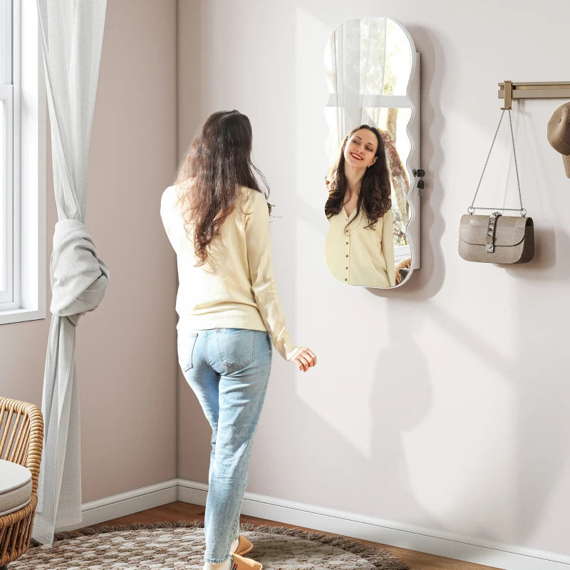 Jewelry Armoire Cabinet with Lights, Wall Mounted or Door Hanging Mirror Jewelry Cabinet with Full Length Mirror, White