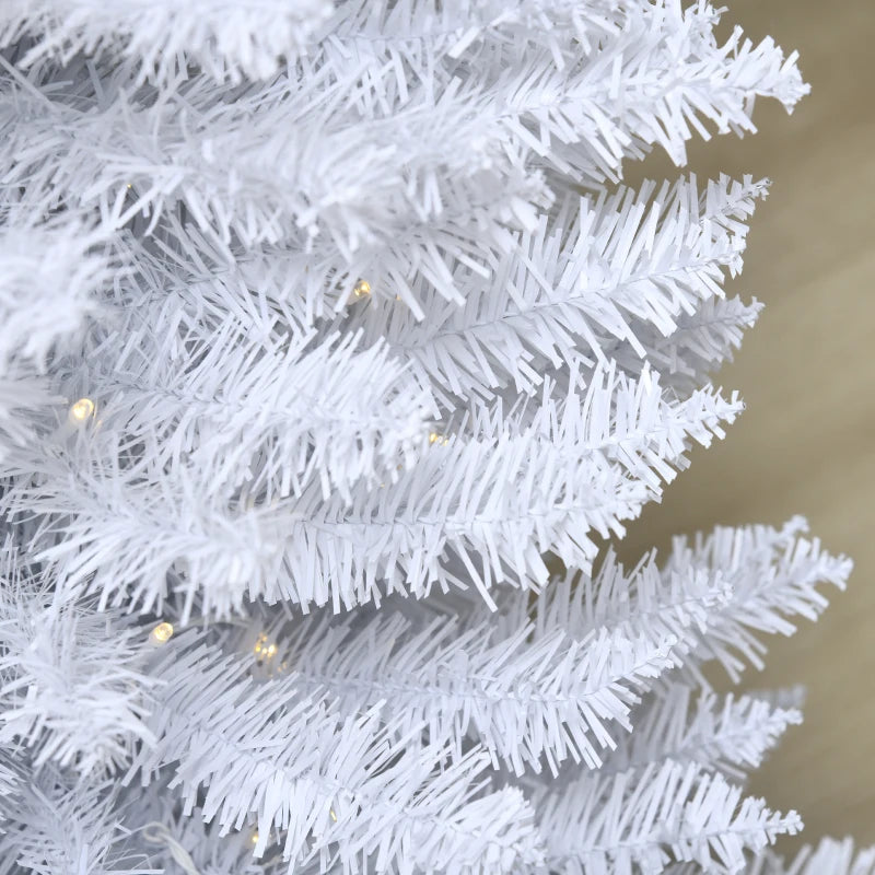 6' Pre Lit Artificial Pencil Christmas Trees, Xmas Tree with Realistic Branches and Warm White LED Lights, White