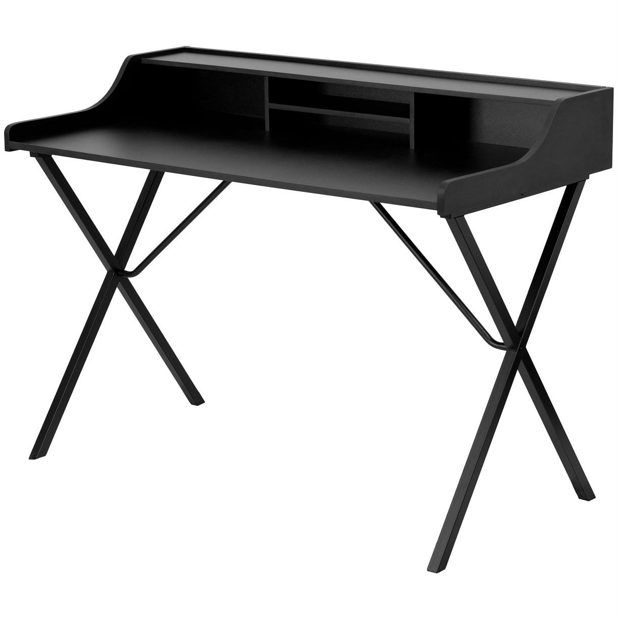 Modern Black Office Table Computer Desk with Raised Top Shelf - Free Shipping 