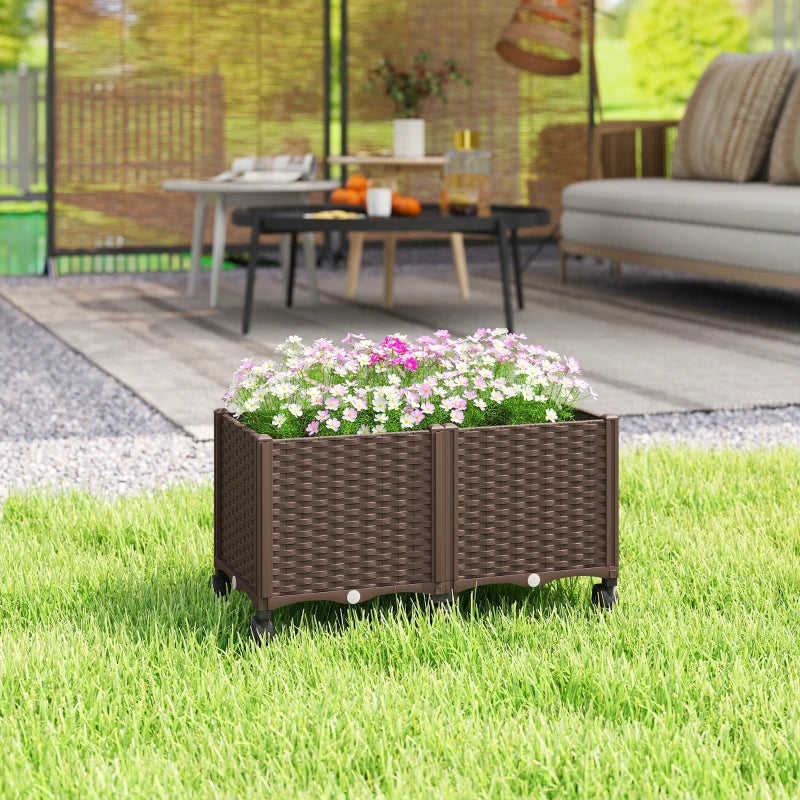 Plastic Raised Garden Bed, Indoor Outdoor Self Watering Planter Box with Drainage Holes and Plugs for Flowers