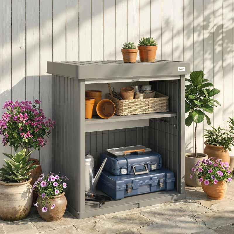 82 Gallon Outdoor Storage Box, Splash-Resistant & UV Resistant Garden Storage Container for Patio, Porch, Poolside, Grey