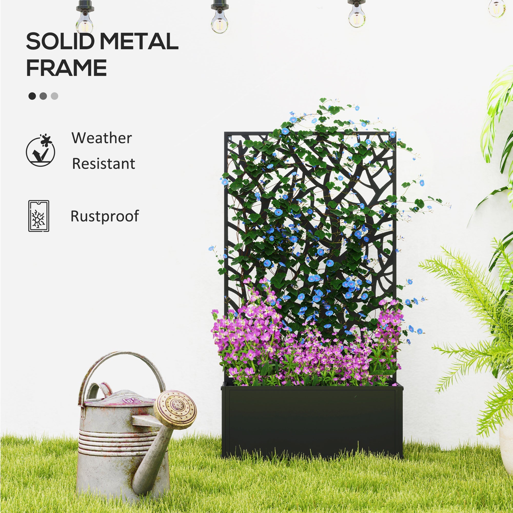 Outsunny Metal Raised Garden Bed with Privacy Panel, Freestanding or Wall Mounted Outdoor Planter Box for Garden, Patio 