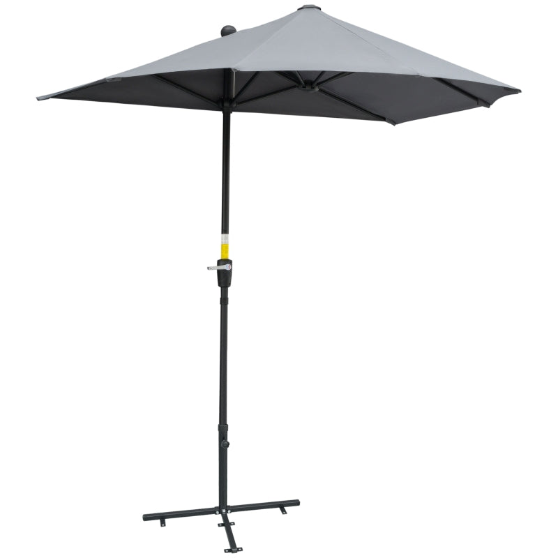 6.6 x 6ft Half Patio Umbrella Outdoor Parasol with Double-Sided Canopy, Crank Handle, Base for Garden, Balcony, Grey