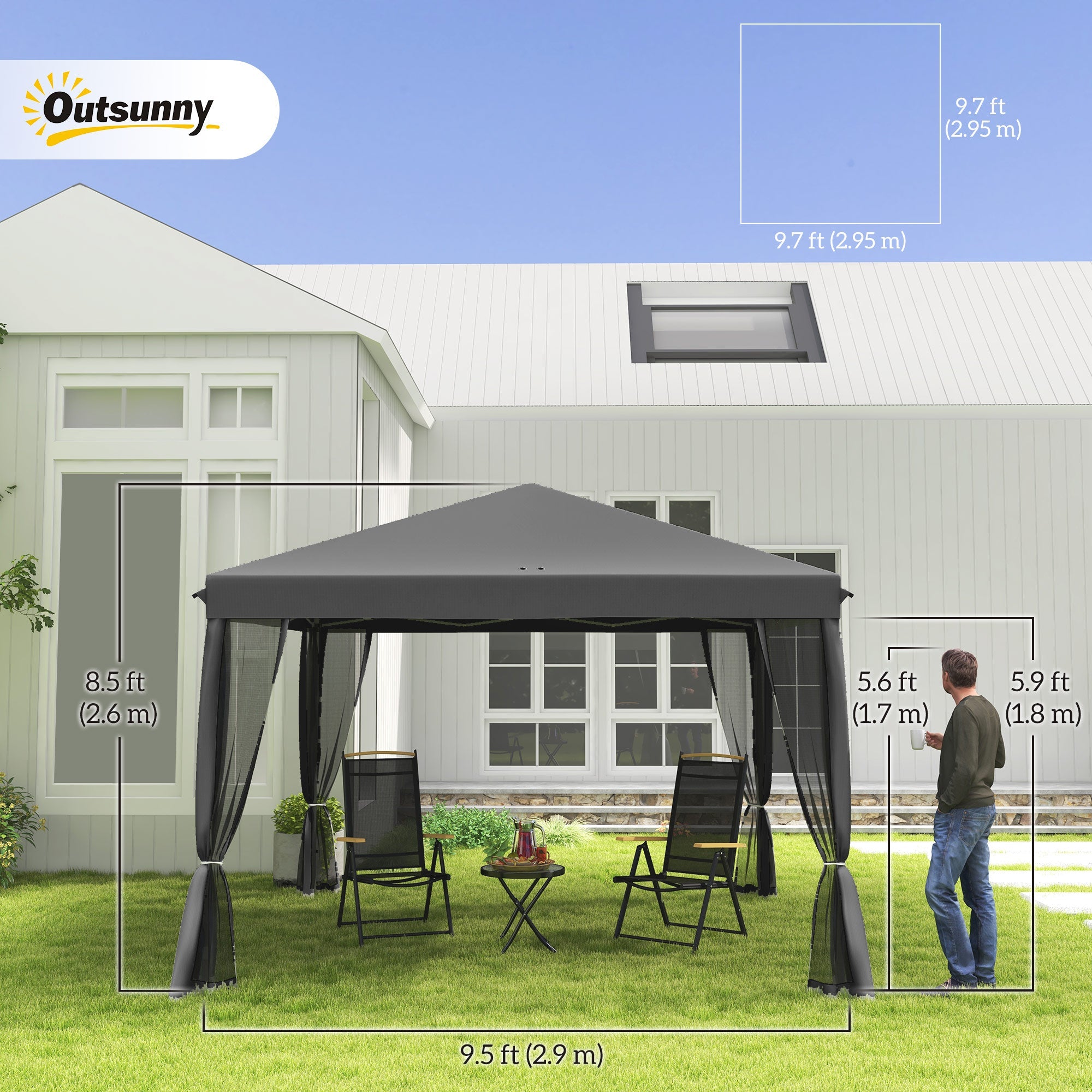 Outsunny Pop Up Canopy Tent: 10' x 10' Gazebo with Mesh Walls and Carry Bag for Outdoor Patio, Light Gray 