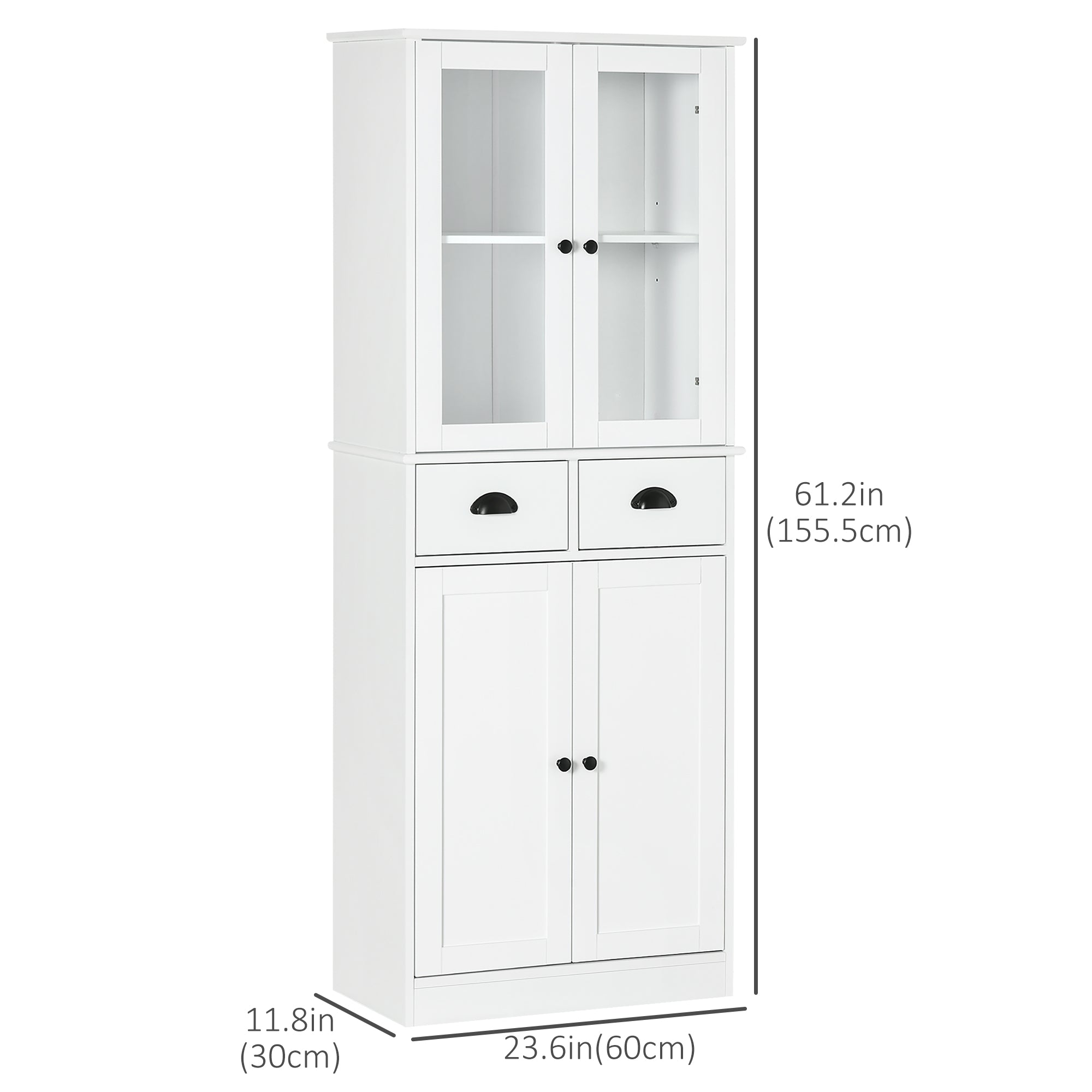HOMCOM 61" Traditional Freestanding Kitchen Pantry Cabinet White Storage Soft Close Doors Shelves Drawers 