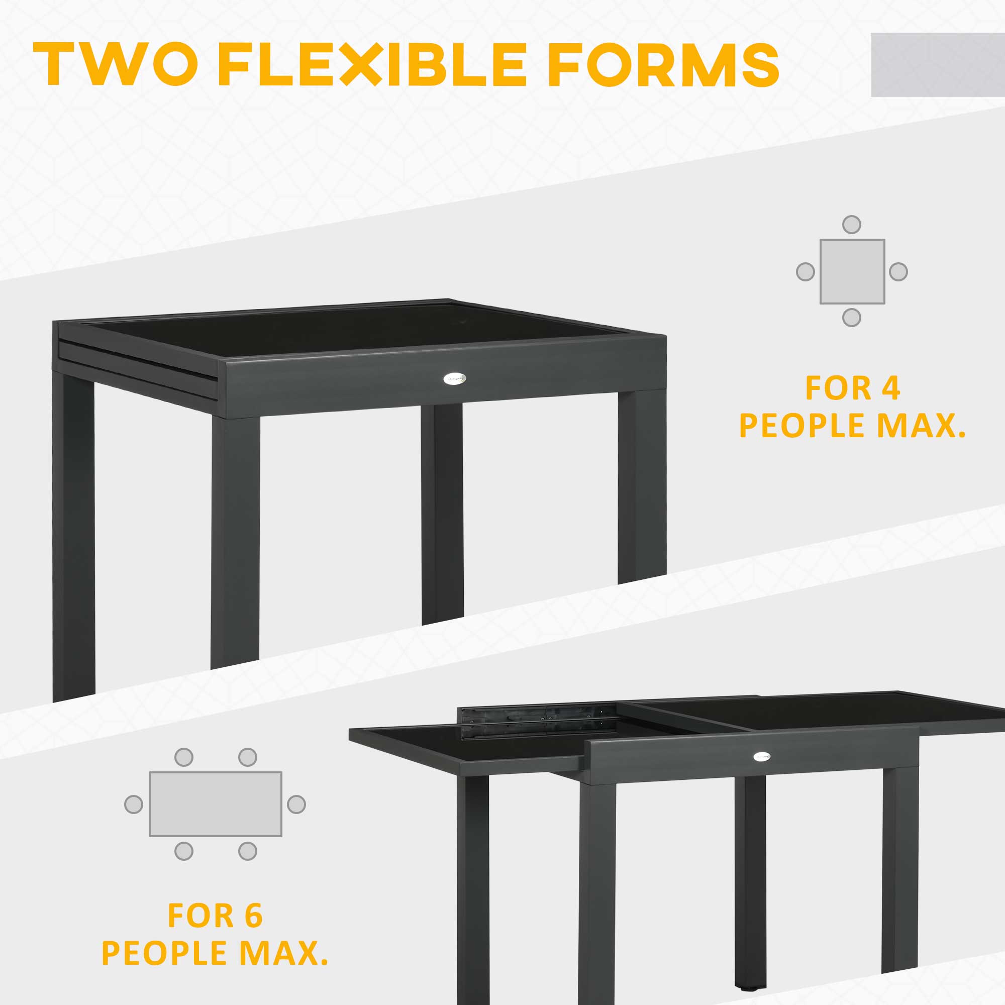 Outsunny 63" Extendable Dining Table Outdoor Patio Rectangular Aluminum Frame Tempered Glass Tabletop Black 
