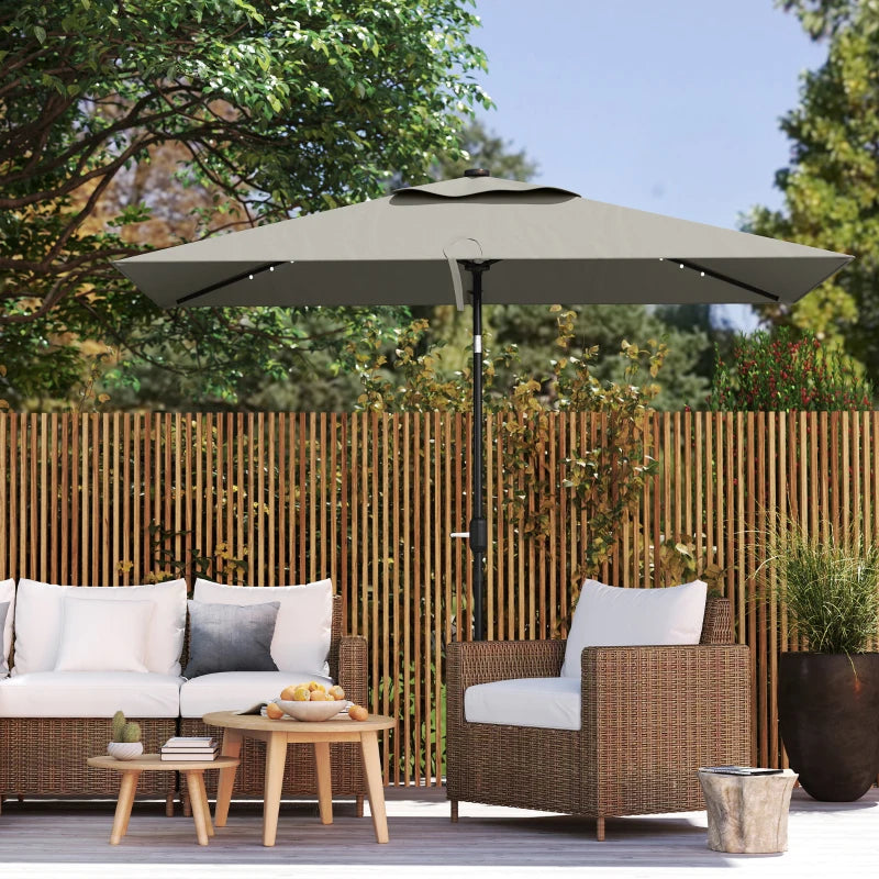 Patio Umbrella with 22 LED Solar Lights and Tilt, Light Grey