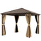 Outsunny 10' x 10' Hardtop Gazebo Outdoor Aluminum Gazebo Canopy with Mosquito Netting, Curtains, Hanging Hook, Brown