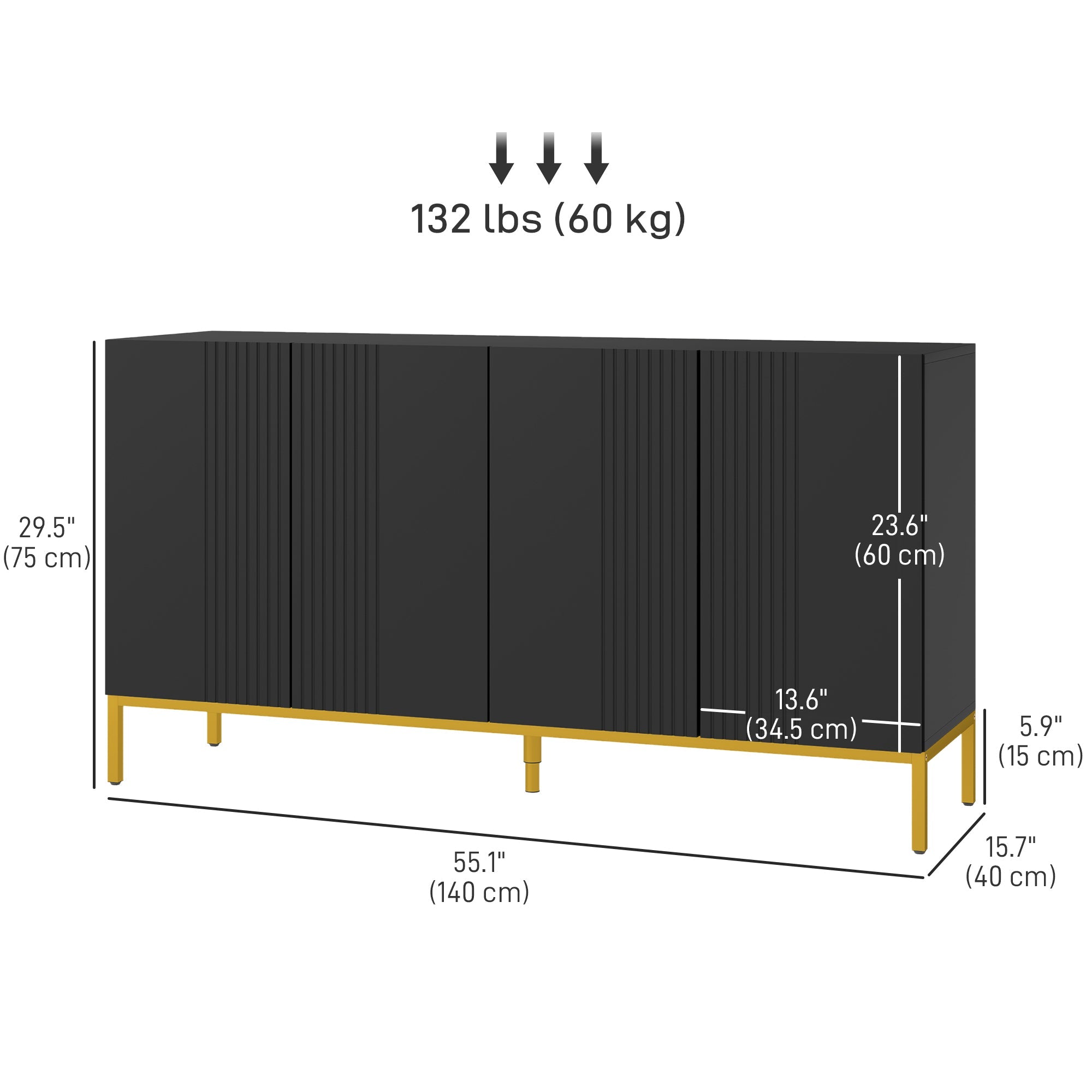 HOMCOM Sideboard Storage Cabinet with Adjustable Shelves, Soft-Close Doors, Kitchen Buffet Cabinet for Dining Room, Black 