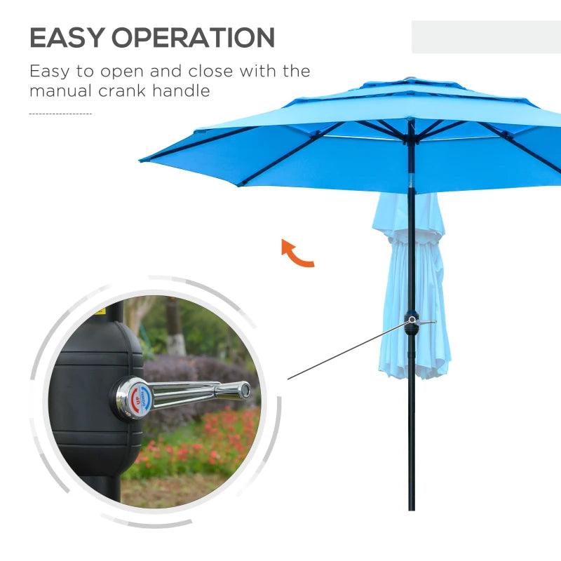 9FT 3 Tiers Patio Umbrella Outdoor Market Umbrella with Crank, Push Button Tilt for Deck, Backyard and Lawn, Sky Blue