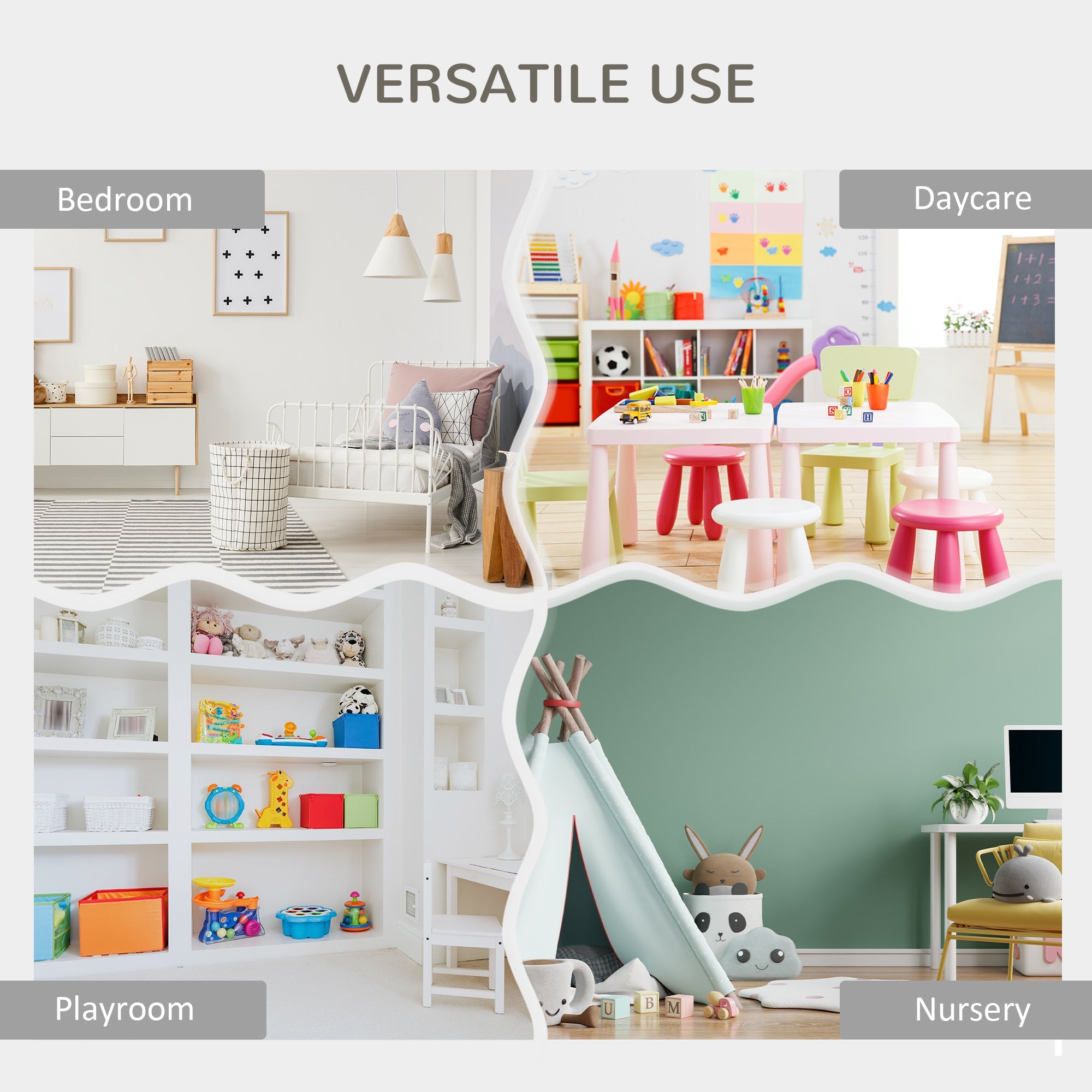 Qaba Kids Toy Storage Organizer Shelf Children Bookshelf for Bedroom Playroom Nursery Grey 