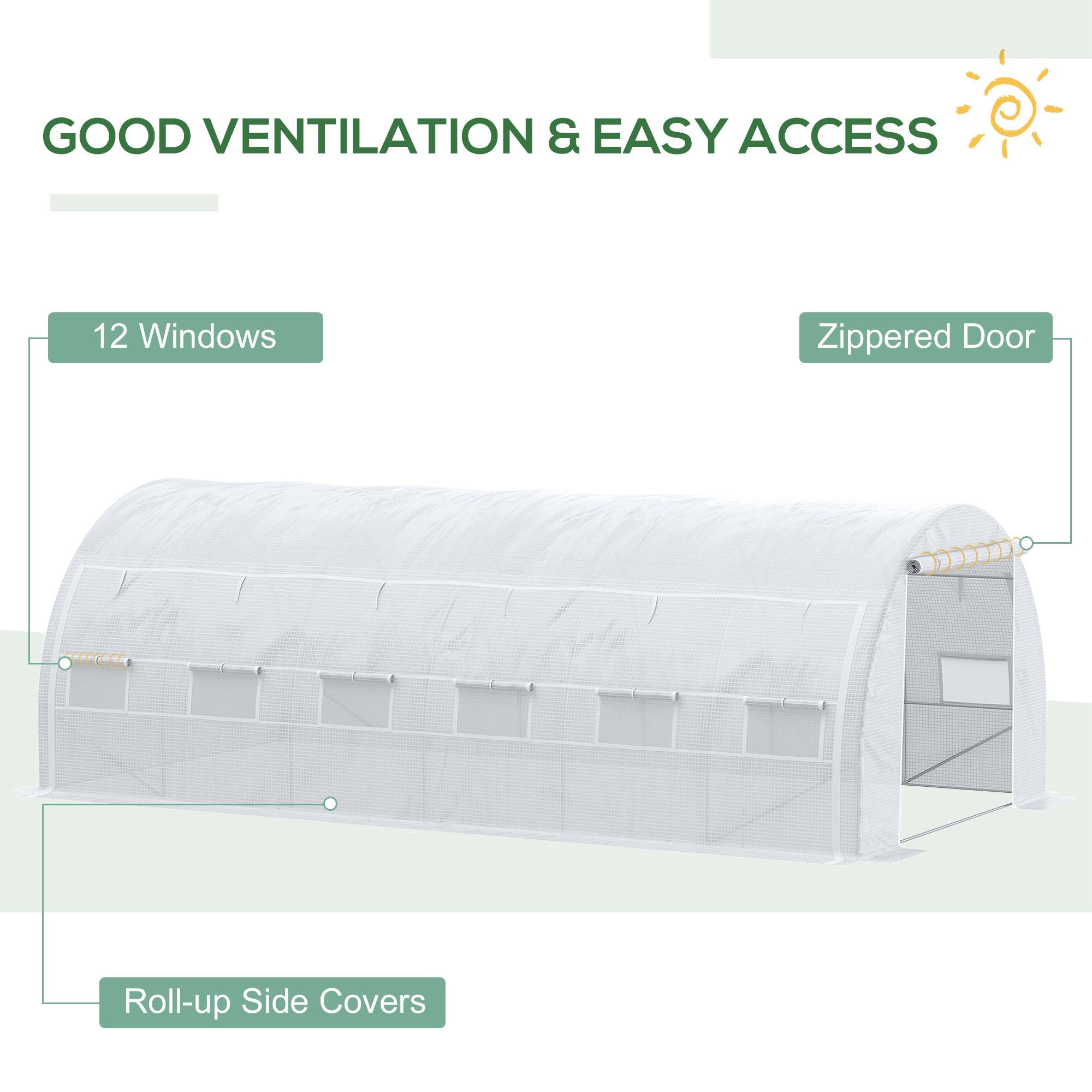 Outsunny Large Walk-in Greenhouse, 20'x10'x6' Tunnel Greenhouse with Zippered Door and 12 Roll-up Windows, Outdoor Green House 