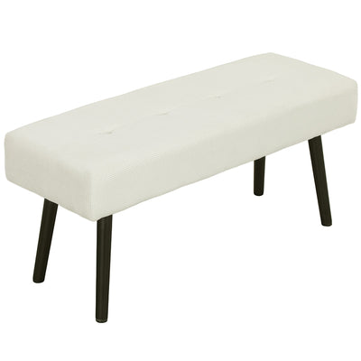HOMCOM 39" Upholstered Ottoman Bench, Corduroy Entryway Bedroom Bench with Padded Seat and Steel Legs for Bedroom, Cream White 