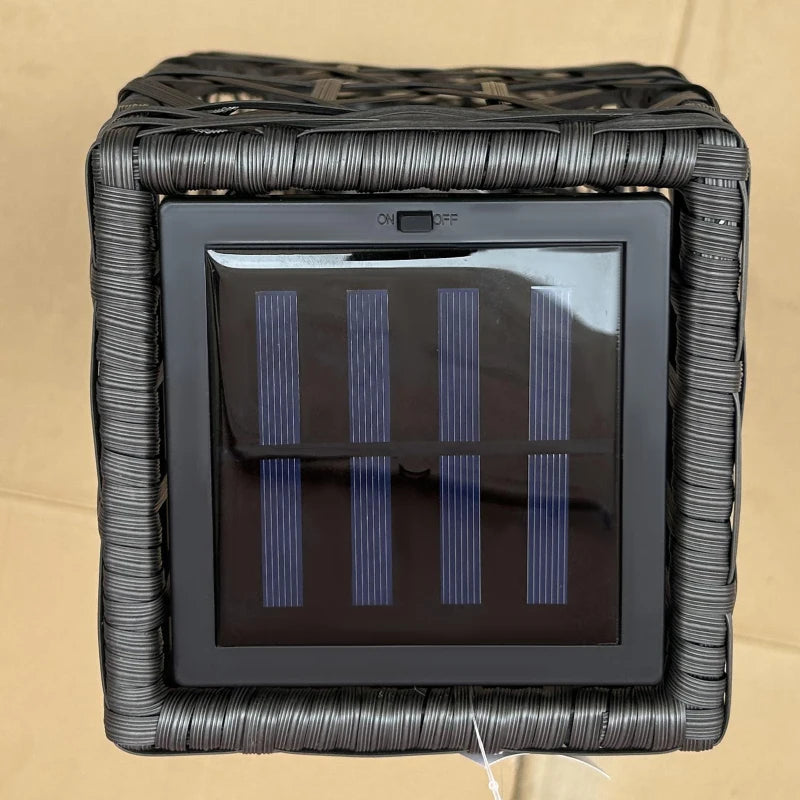 Wicker Outdoor Floor Lamp, Decorative Solar Lantern with Auto On/Off LED Lights, IP44 for Patio, Porch, Pathway, Grey