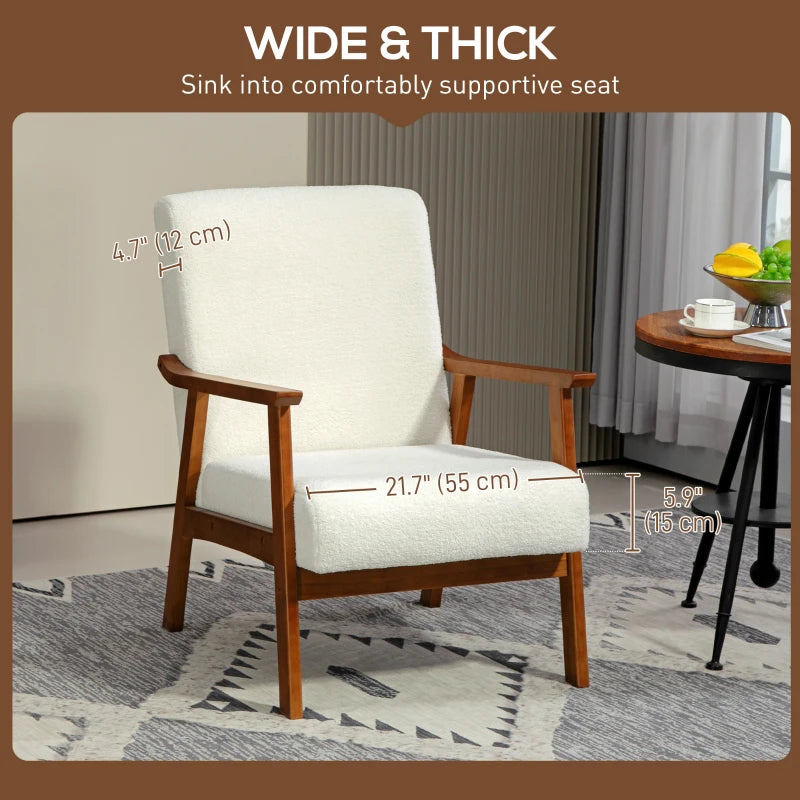 Living Room Chair Boucle Accent Chair for Bedroom with Wide Seat and Thick Padding, White