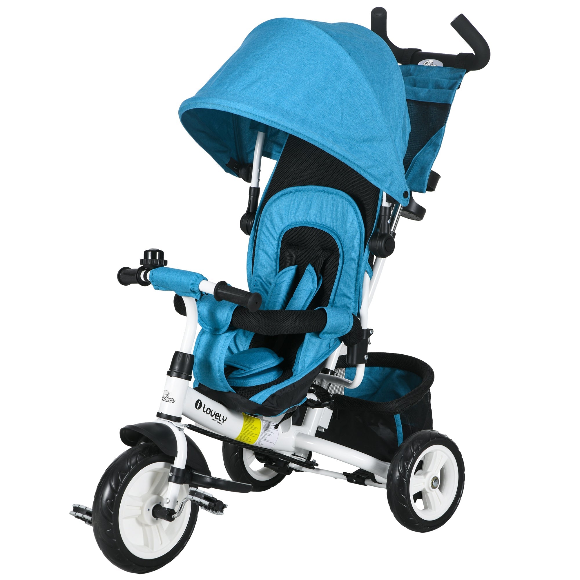 Qaba Convertible 4-in-1 Toddler Tricycle with Parent Handle for Kids 1-5 Years Outdoor Play Blue 