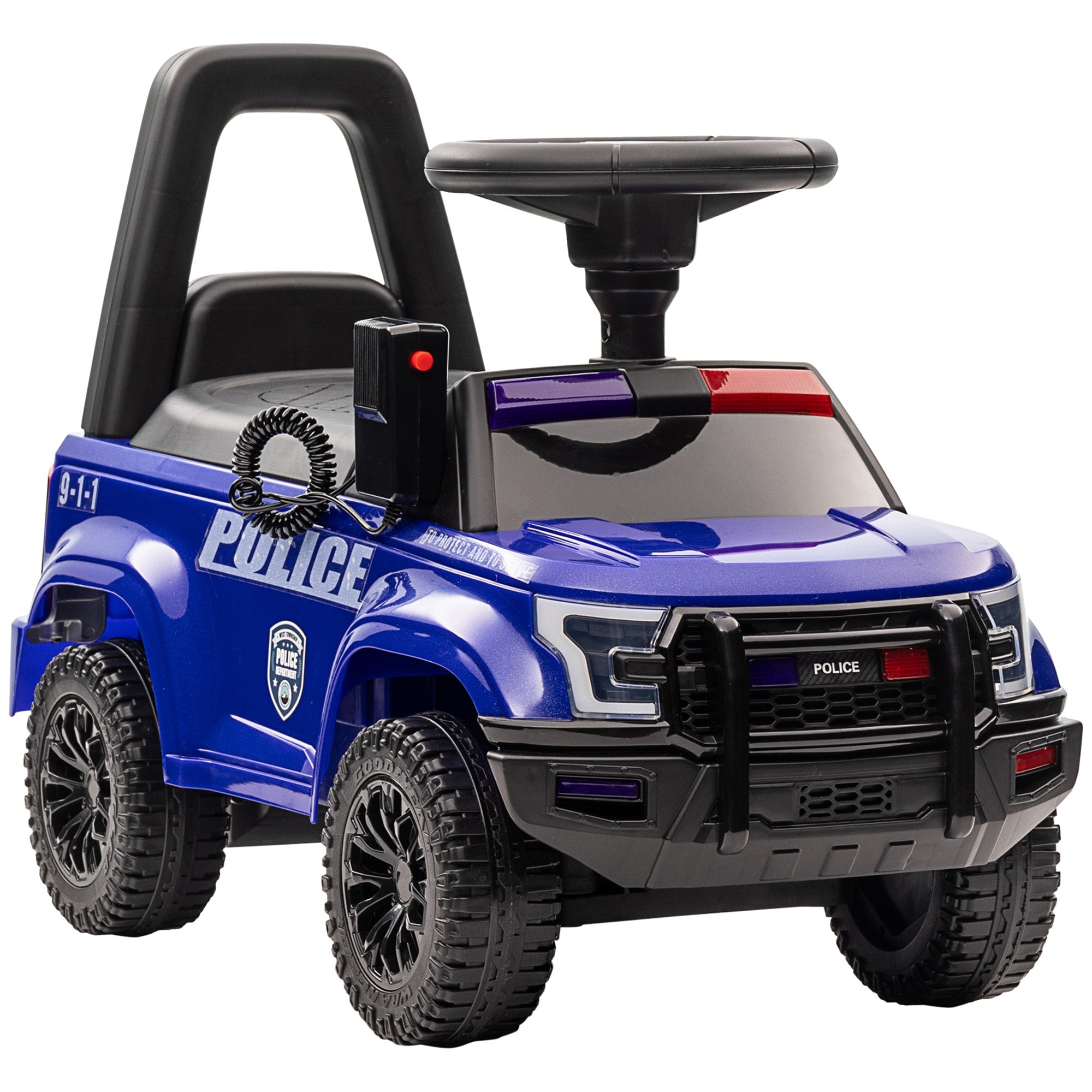Aosom Kids Ride On Police Car Sliding Vehicle with Under Seat Storage Megaphone Anti-Tip Blue 