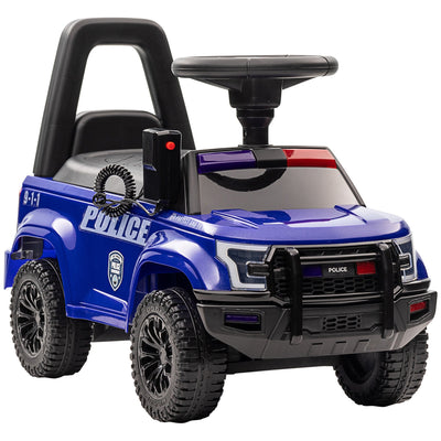 Aosom Kids Ride On Police Car Sliding Vehicle with Under Seat Storage Megaphone Anti-Tip Blue 