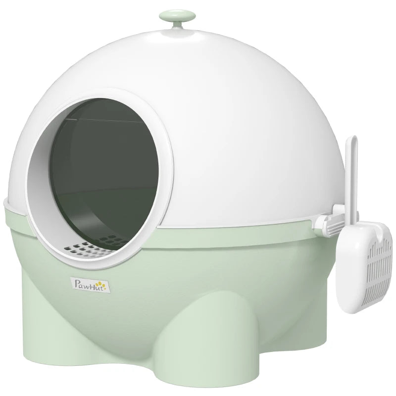 Enclosed Cat Litter Box, Large Kitty Litter Box with Lid, Scoop, Leaking Sand Pedal, Top Handle, Light Green