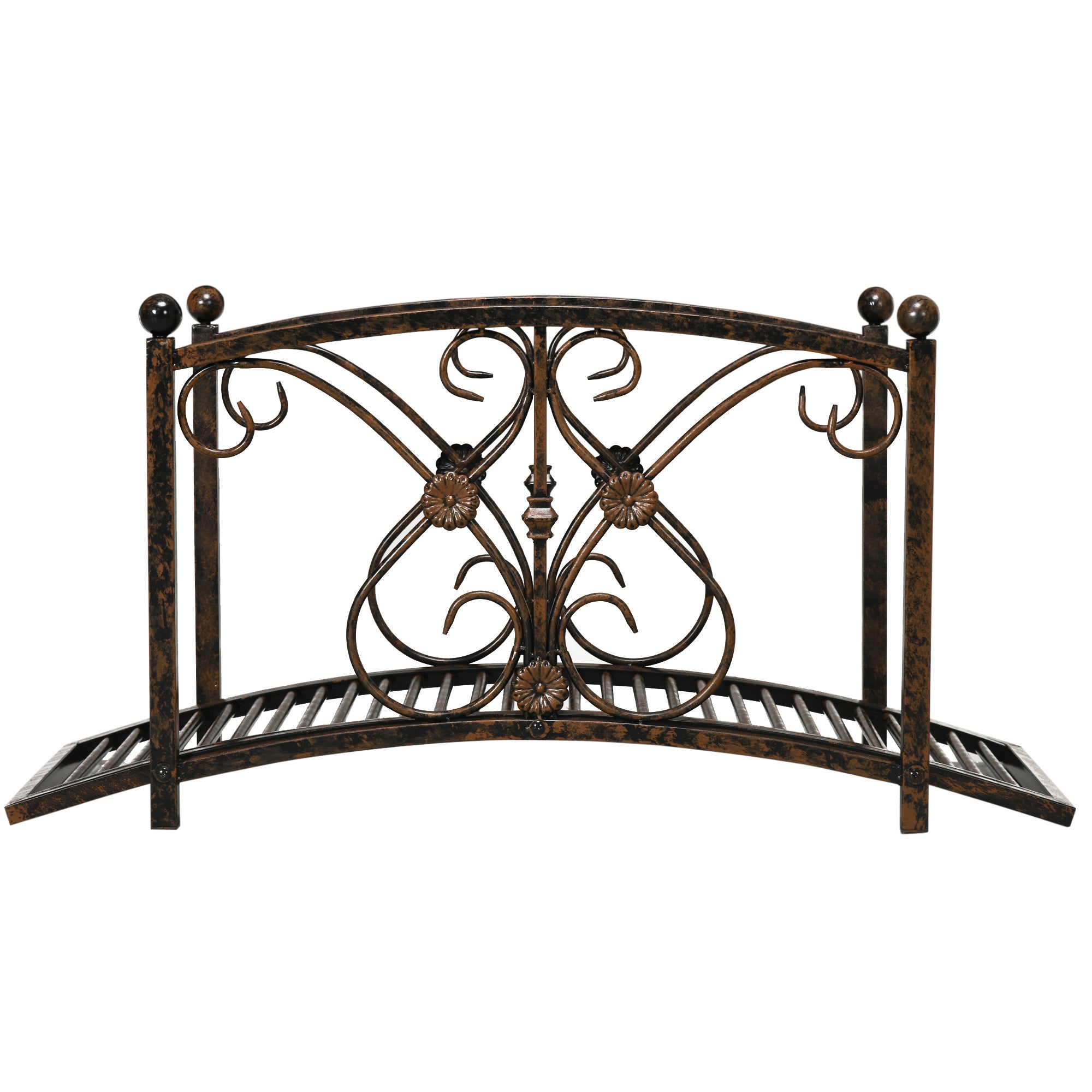 Outsunny Garden Bridge 3.3FT, Decorative Classic Backyard Pond Bridge with Safety Railings Brown 