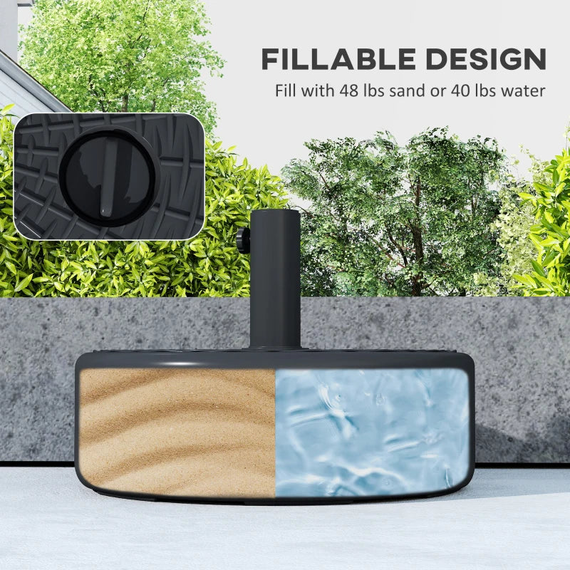 Patio Umbrella Base with Handle Outdoor Umbrella Stand Holder for 1.5" and 1.9" Poles Black