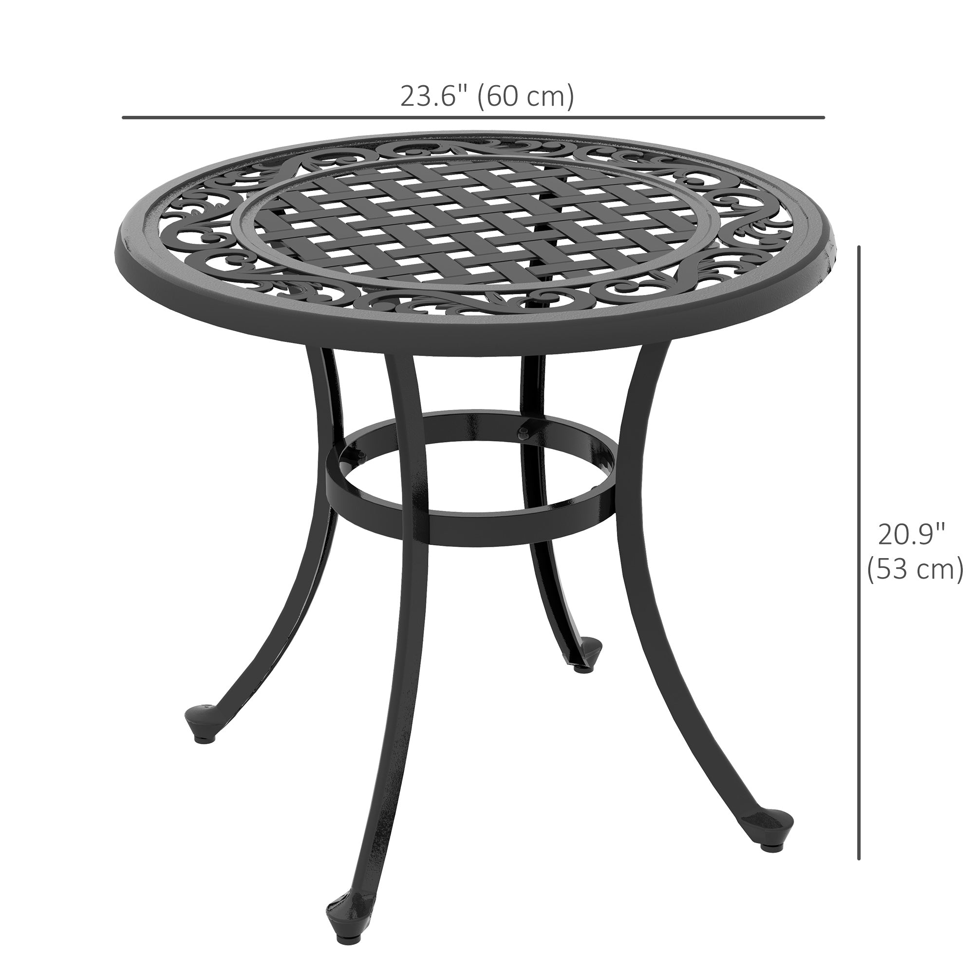 Outsunny Patio Table, Round Side Table with Cast Aluminium Frame, Adjustable Feet for Patio, Garden, Balcony, Black 