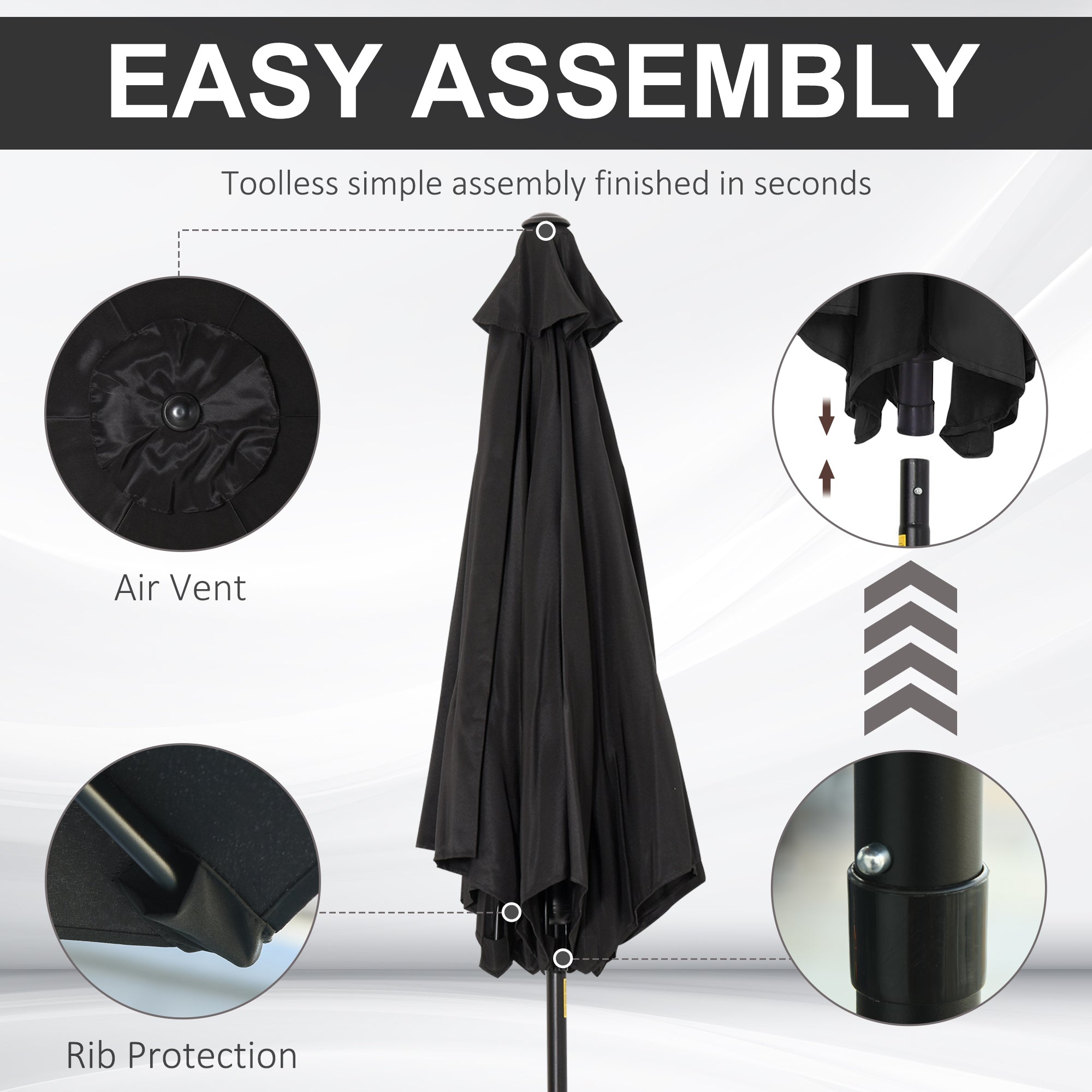 Outsunny Aluminum Patio Shelter: 8.9' Round Tilting Canopy Umbrella with 6 Ribs, Crank Handle Black 