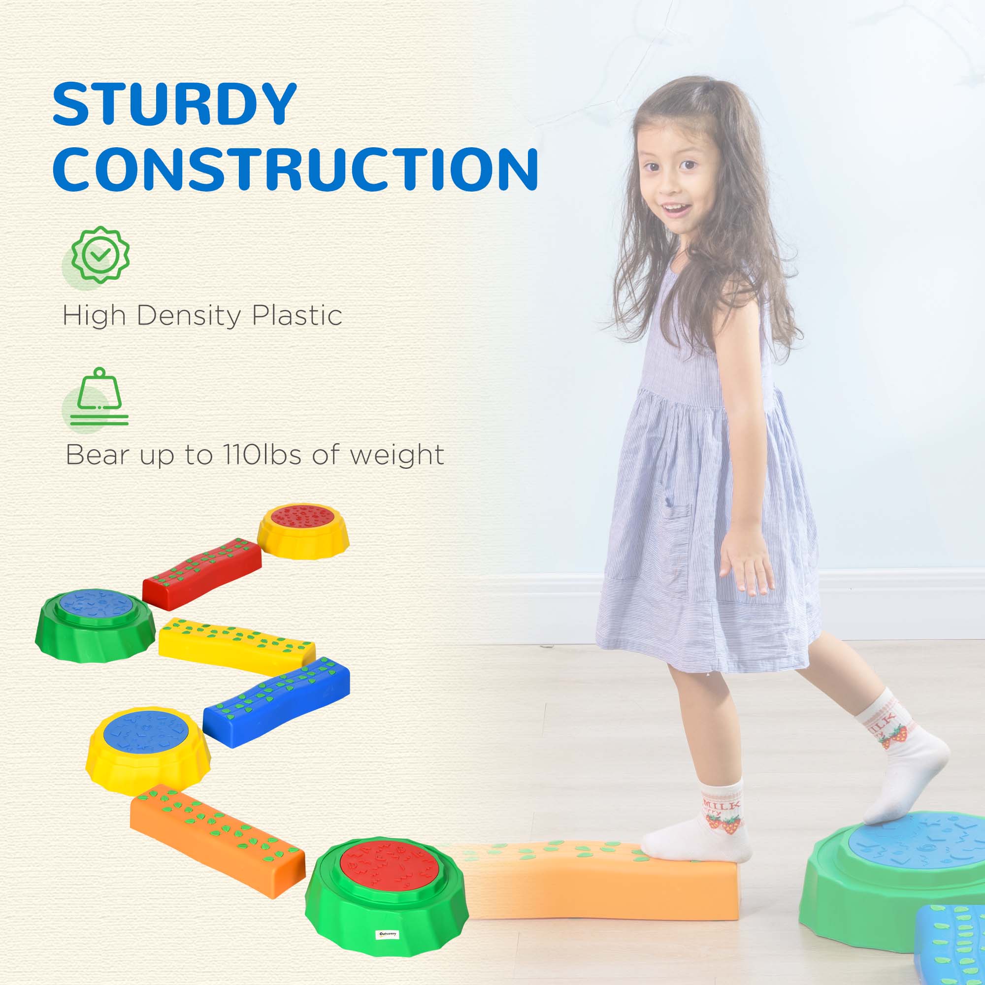 Outsunny Stepping Stones: 8pc Toddler Balance Beam Set, Non-slip Surface, Stackable Stepping Stones for Kids Sensory Play Equipment 