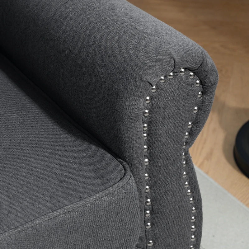 Stylish Midback Double Sofa with Sponge Padding, 2 Seater Sofa Couch, with Rubber Wood Leg, Dark Grey