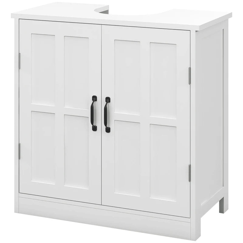 Pedestal Under Sink Cabinet, Bathroom Vanity Cabinet Storage with Double Doors and Adjustable Shelf, White