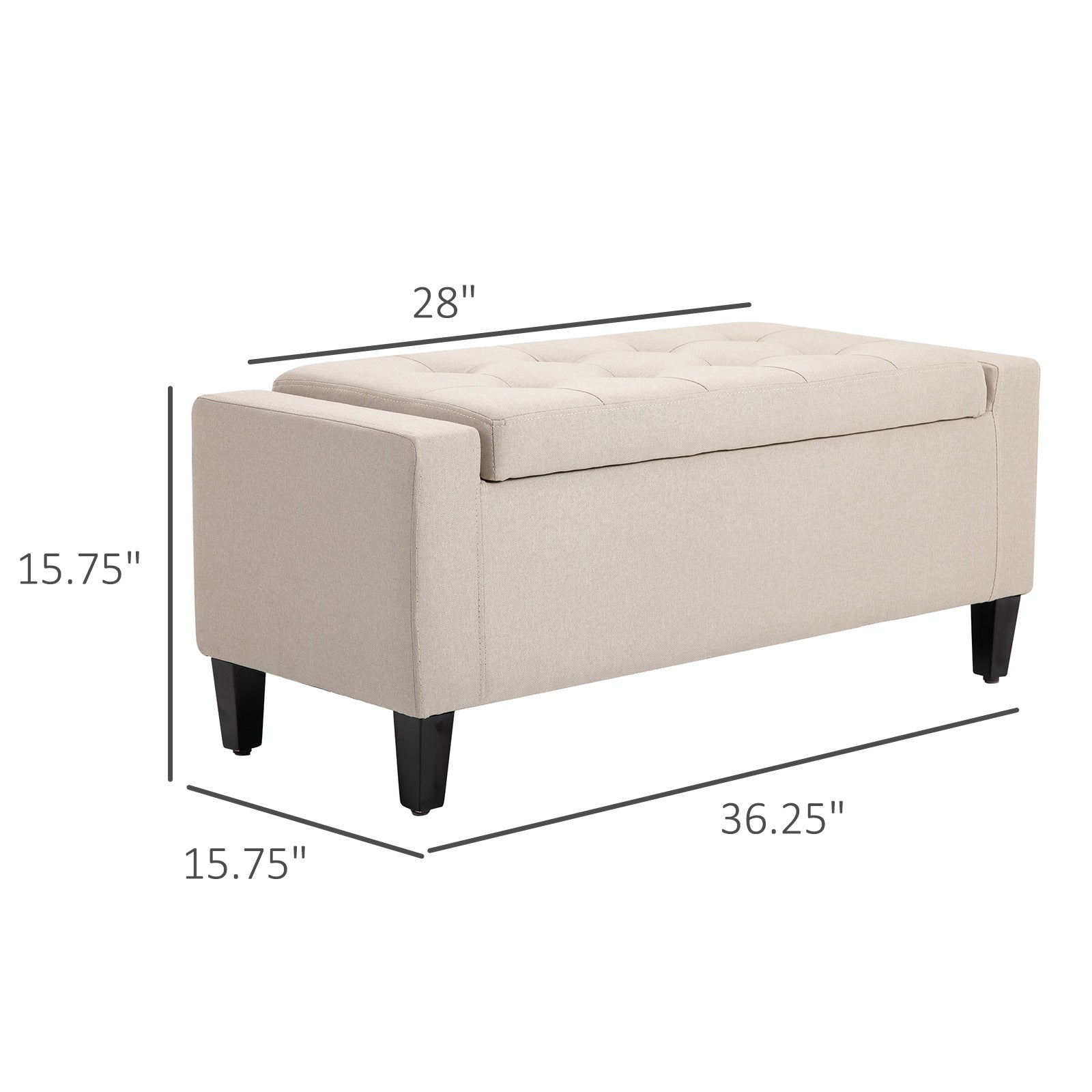HOMCOM Linen-Touch Storage Ottoman: Tufted Flip-Top Design for Added Functionality, Beige 