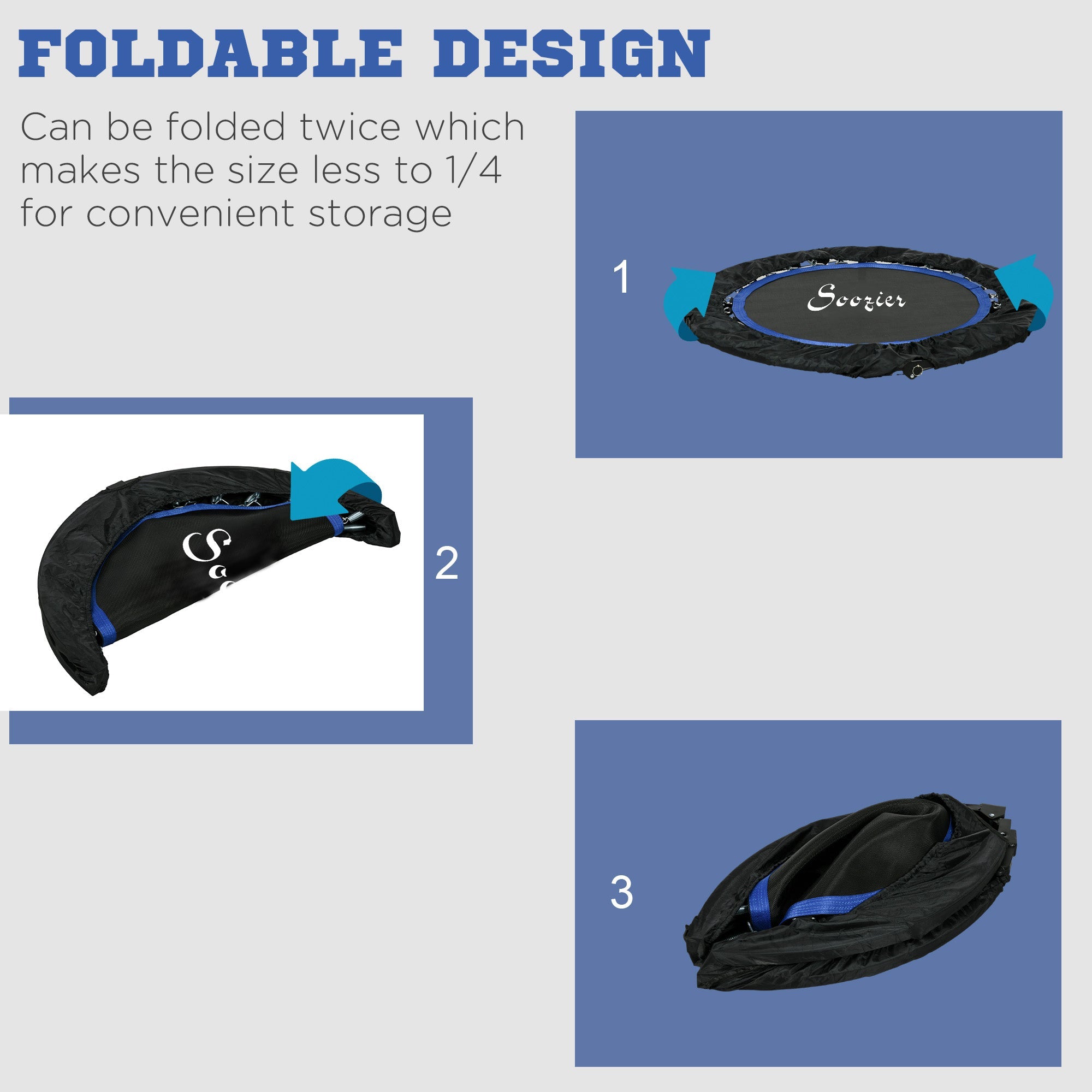 Soozier 40" Foldable Mini Fitness Trampoline, with Adjustable Foam Handle, Blue 