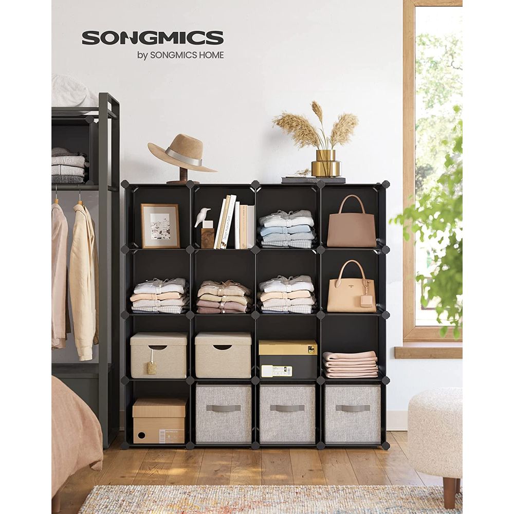 SONGMICS Cube Storage Organizer, 16-Cube Modular Shelving Unit, Black