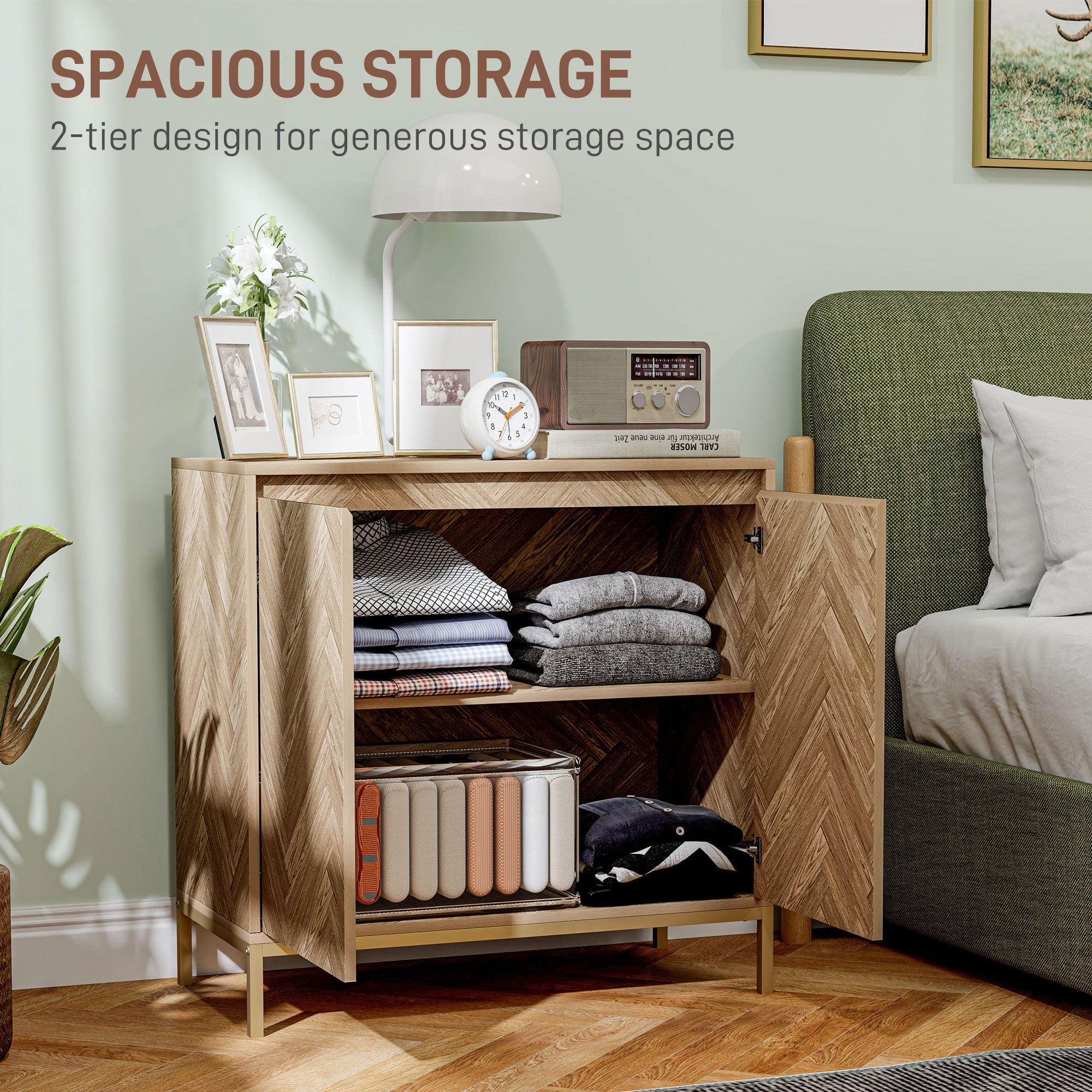 HOMCOM Accent Cabinet, Storage Cabinet with Doors, Adjustable Shelf and Steel Legs, Sideboard for Living Room, Oak 