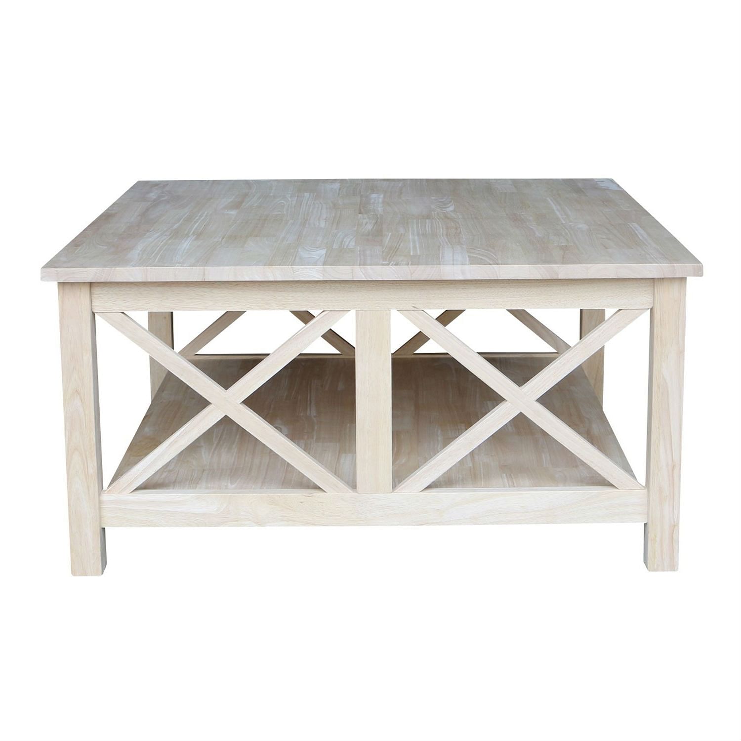 Square Unfinished Solid Wood Coffee Table with Bottom Shelf - Free Shipping