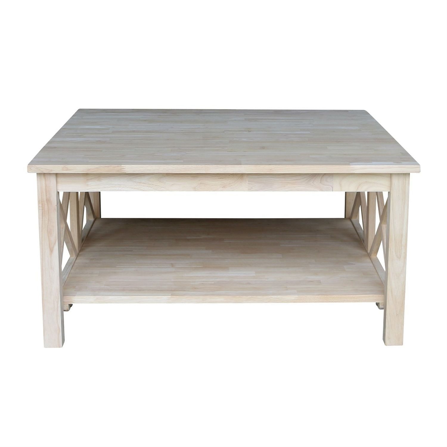 Square Unfinished Solid Wood Coffee Table with Bottom Shelf - Free Shipping