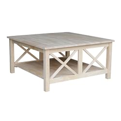 Square Unfinished Solid Wood Coffee Table with Bottom Shelf - Free Shipping