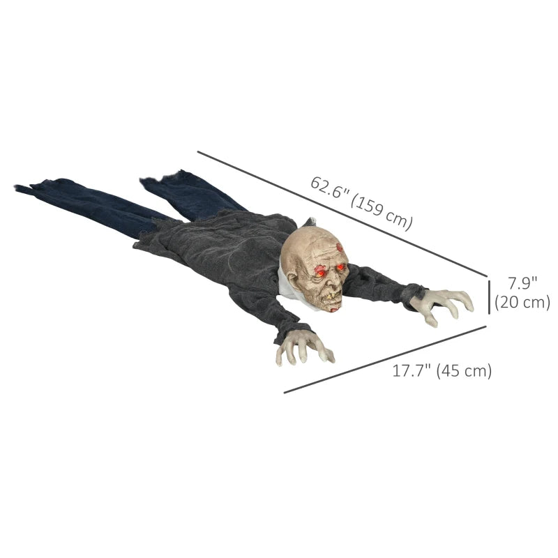 HOMCOM 62” Life-Size Outdoor Halloween Crawling Zombie – Animated Prop with Sound, Motion Activation & Light-Up Eyes 