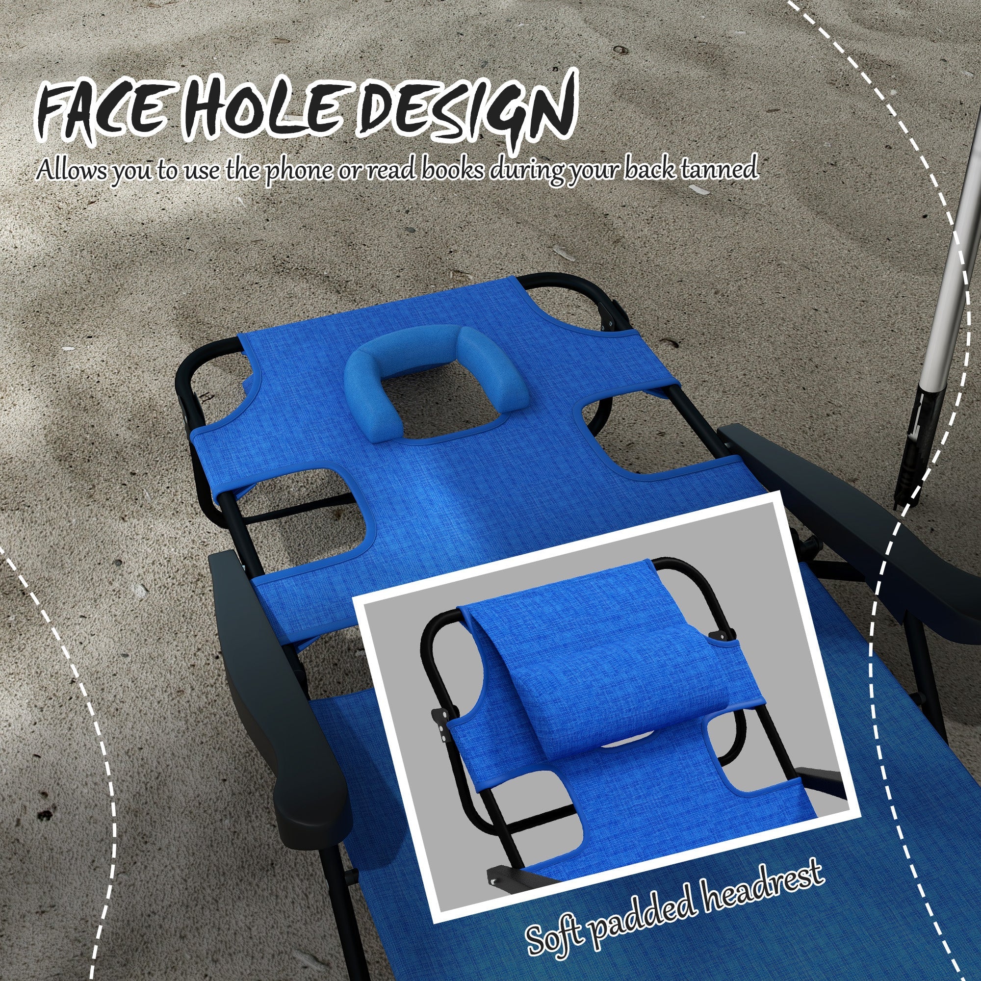 Outsunny Dark Blue Folding Lounge Chair with Reclining Back Portable Outdoor Use 