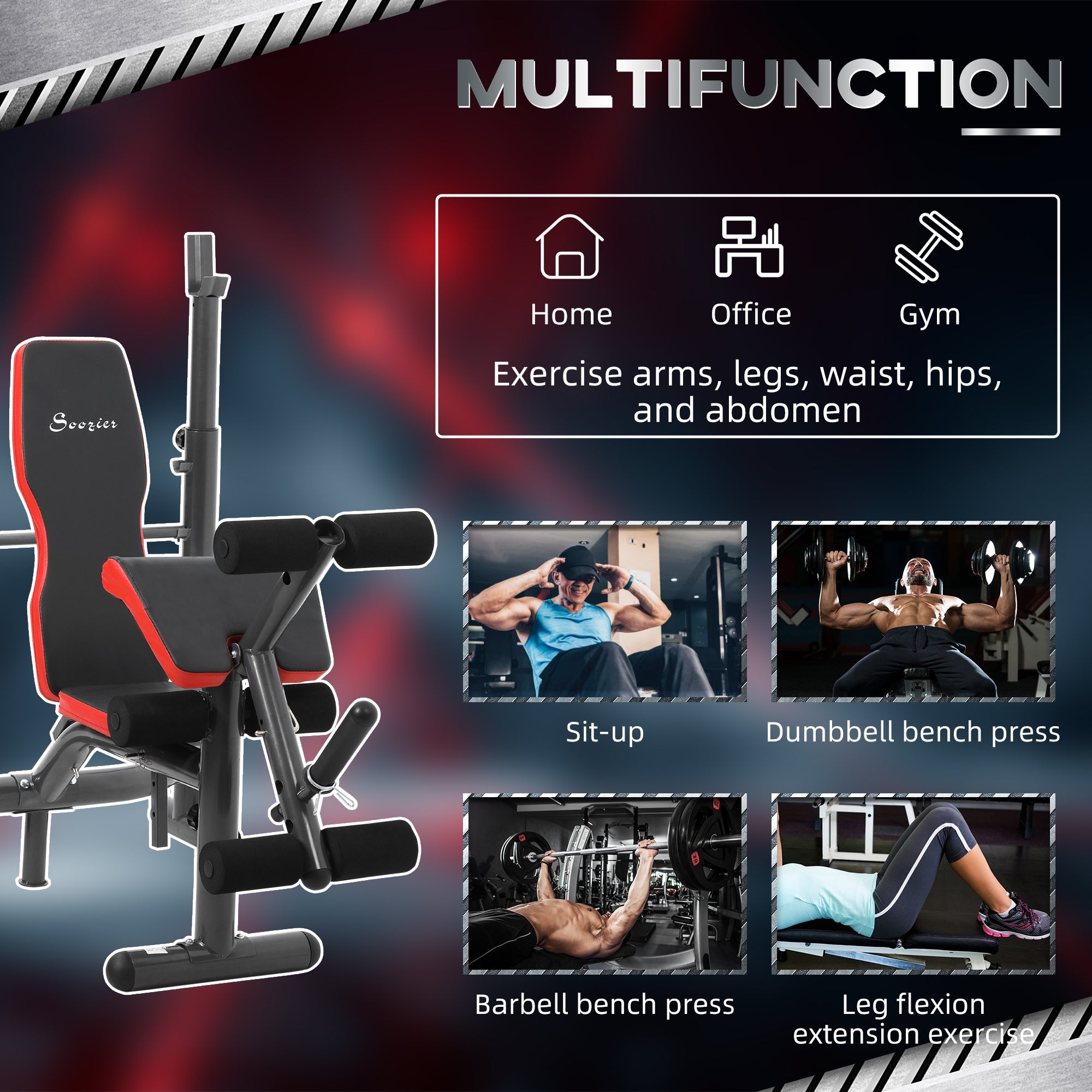 Soozier Workout Bench Heavy Duty Adjustable with Preacher Curl Leg Developer for Full Body Exercise Black 