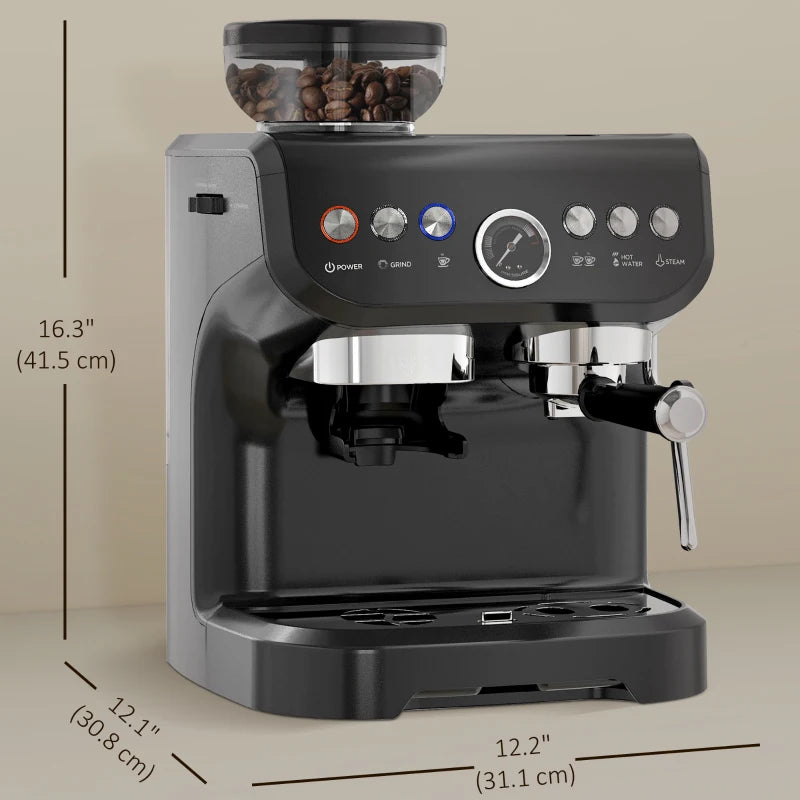 Espresso Machine, 15 Bar Barista Coffee Maker with Milk Frother, Fast Heating, Grinder for Espresso, Latte, Cappuccino