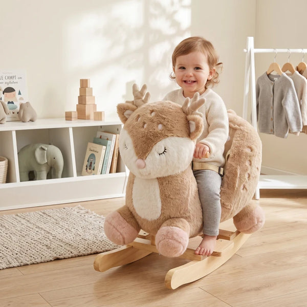 Toddler Deer Rocking Horse with Animal Sound, Safety Belt & Rocking Stopper – Brown
