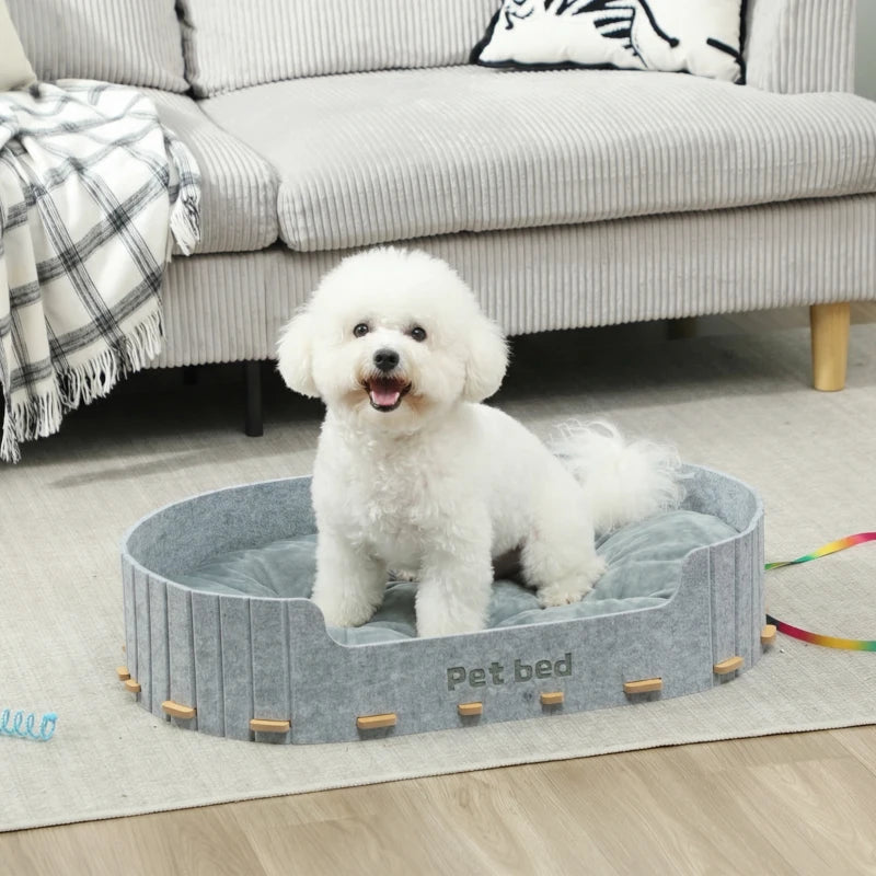 Dog Bed, Cat Bed with Washable Removable Cushion, Scratch-Resistant, Felt Cat Couch Sofa for Small Medium Dogs, Grey