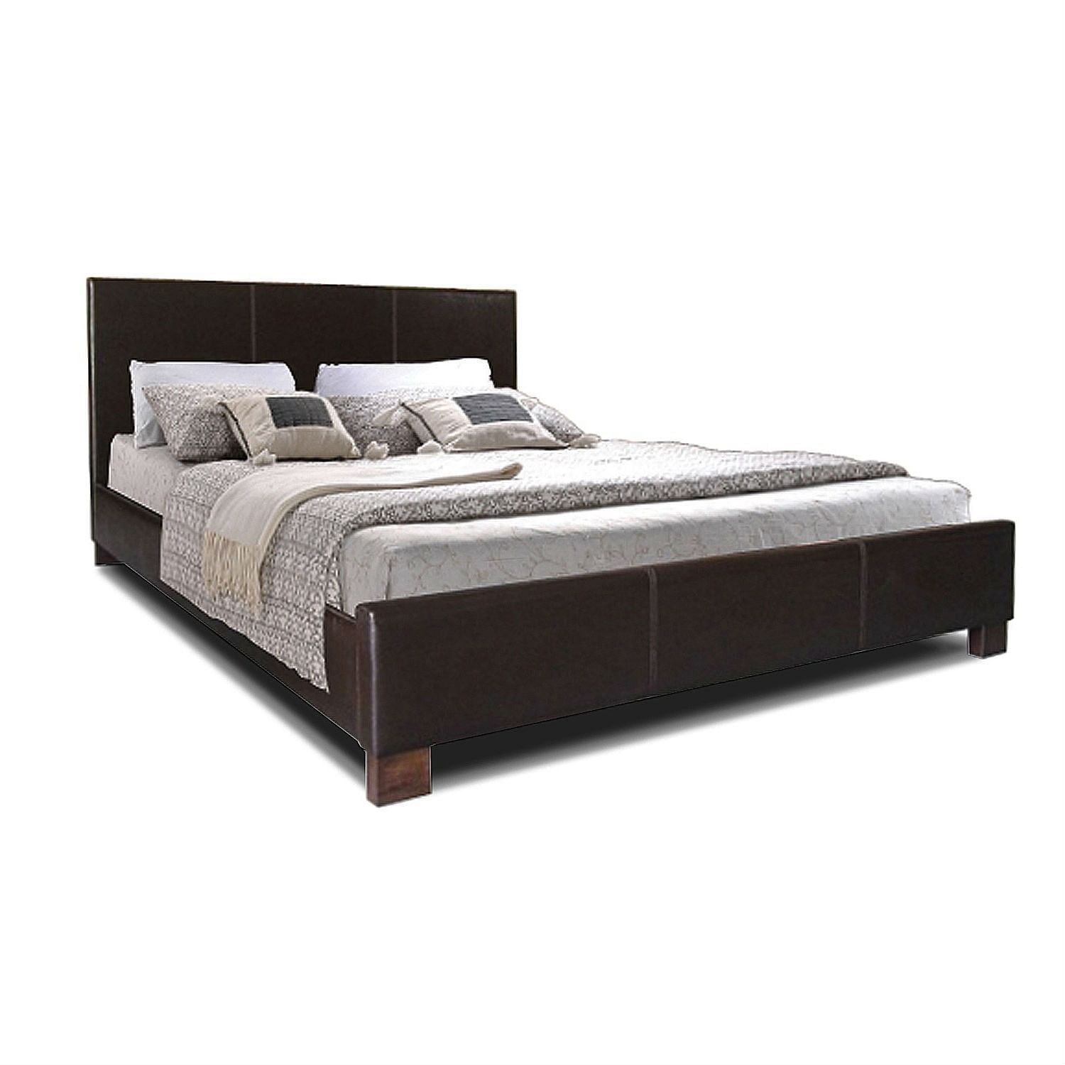 Queen size Dark Brown Faux Leather Upholstered Platform Bed Frame with Headboard - Free Shipping 