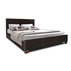 Queen size Dark Brown Faux Leather Upholstered Platform Bed Frame with Headboard - Free Shipping