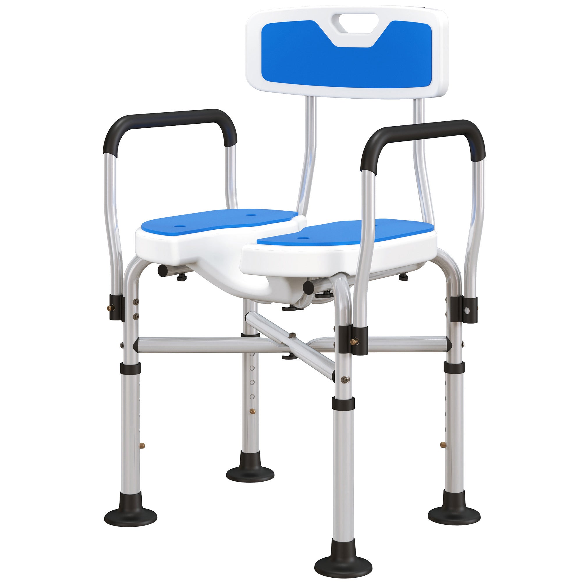HOMCOM Upgraded Shower Chair Non-slip Bath Chair with U-shaped Shower Seat and Crossing Bars, Dark Blue 