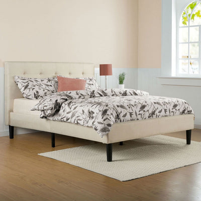 Queen size Taupe Beige Upholstered Platform Bed Frame with Headboard - Free Shipping 