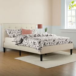 Queen size Taupe Beige Upholstered Platform Bed Frame with Headboard - Free Shipping