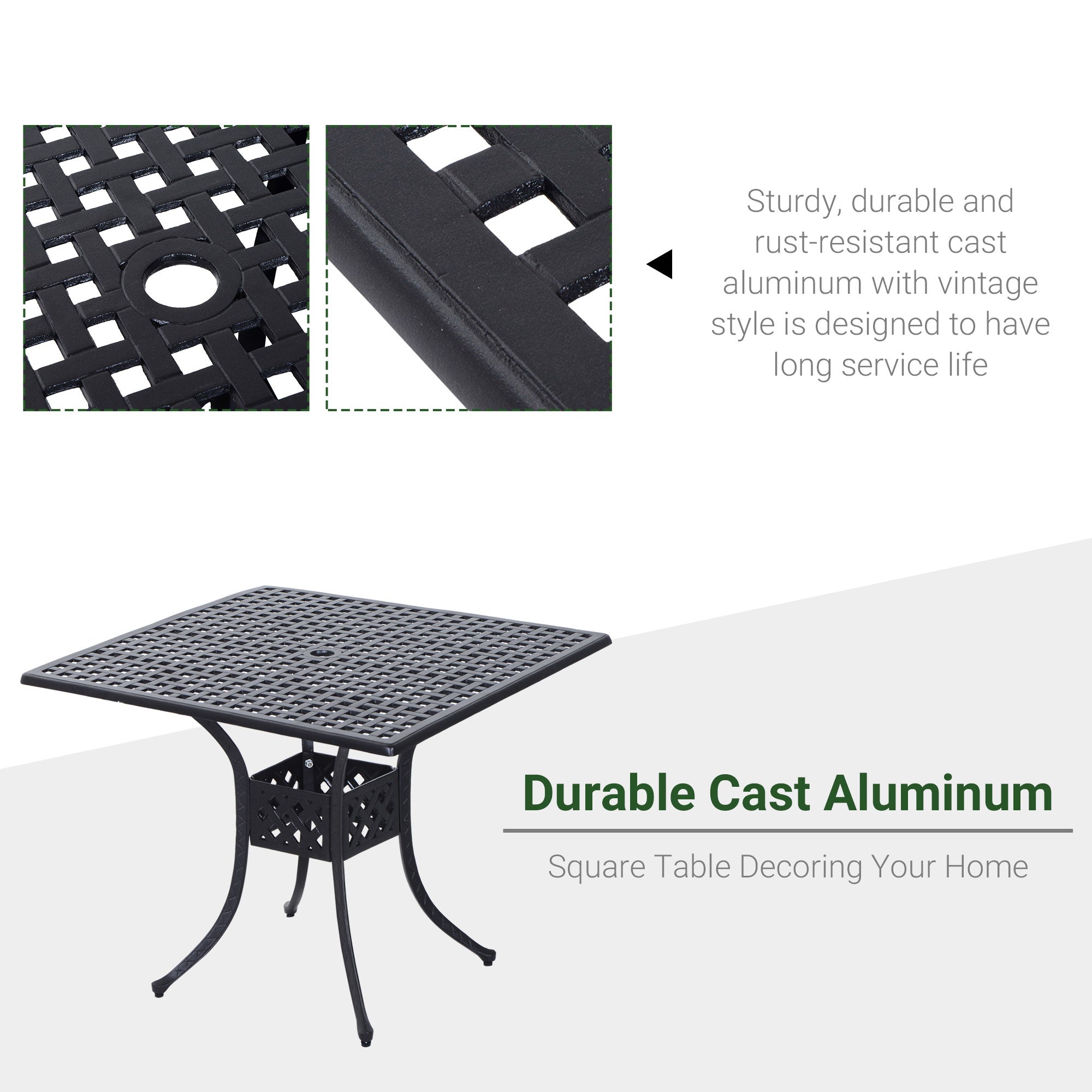 Outsunny 36" x 36" Square Metal Outdoor Patio Bistro Table with Umbrella Hole Black 